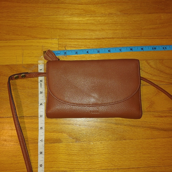 Fossil Brown Leather Sophia Wallet Crossbody Bag Removable Strap Convertible - Picture 7 of 15